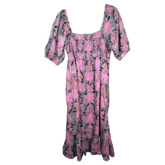 Nic + Zoe Petal Patch Seersucker Floral Pink Grey Midi Dress Size Large - Picture 5 of 9